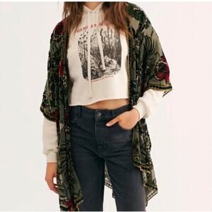 Free People OS Velvet Burnout Floral Kimono Stevie Nicks Dark Boho Festival
